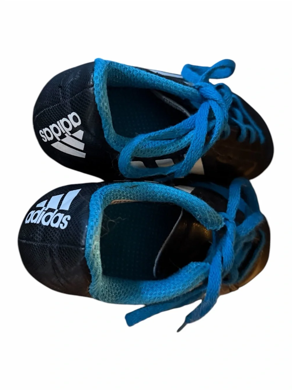 Kids Adidas Black Sneakers with Bright Blue Accents Size 12